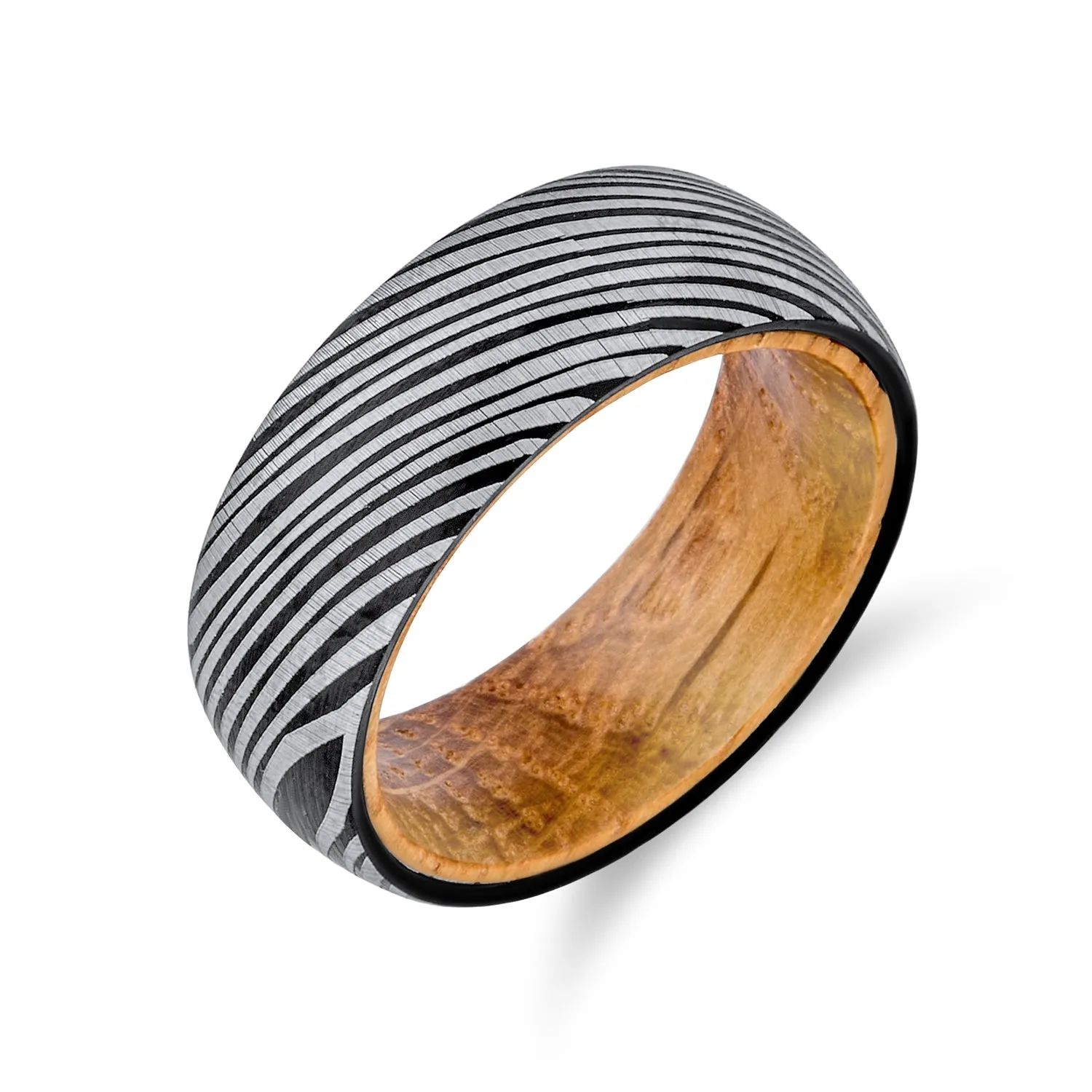 Tungsten Wedding Band Ring with Double Row Koa Wood Inlay and Silver Tone Comfort Fit