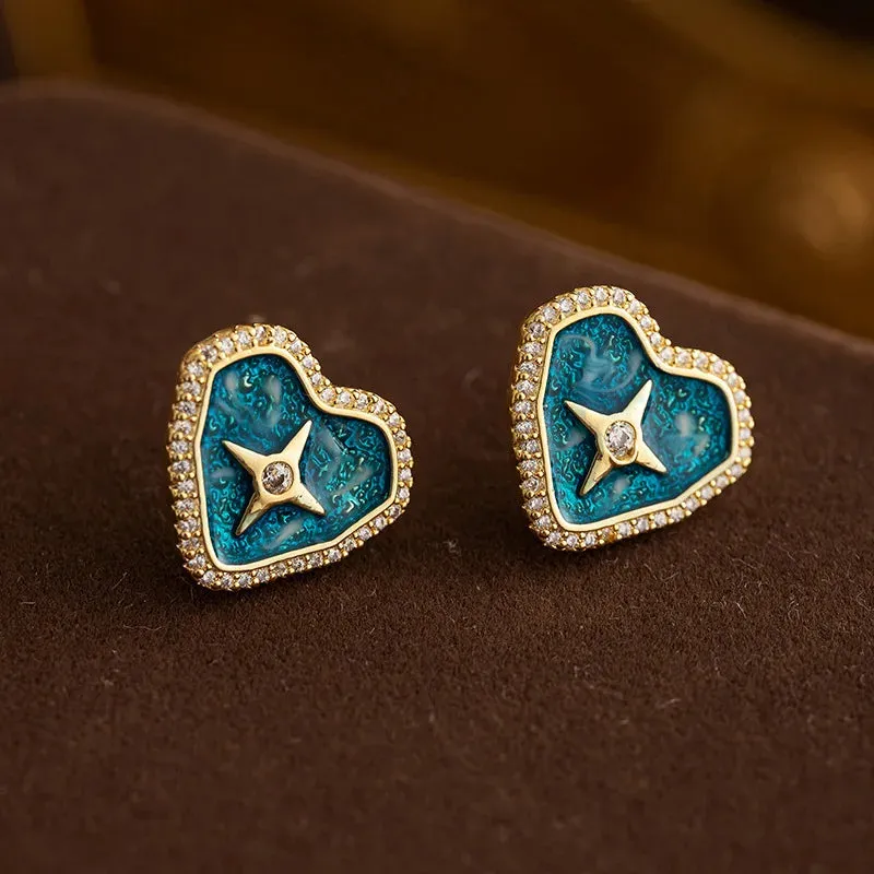 VAIGE Charming Blue Heart Shaped Stud Earrings