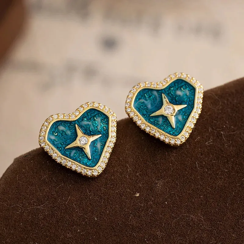 VAIGE Charming Blue Heart Shaped Stud Earrings