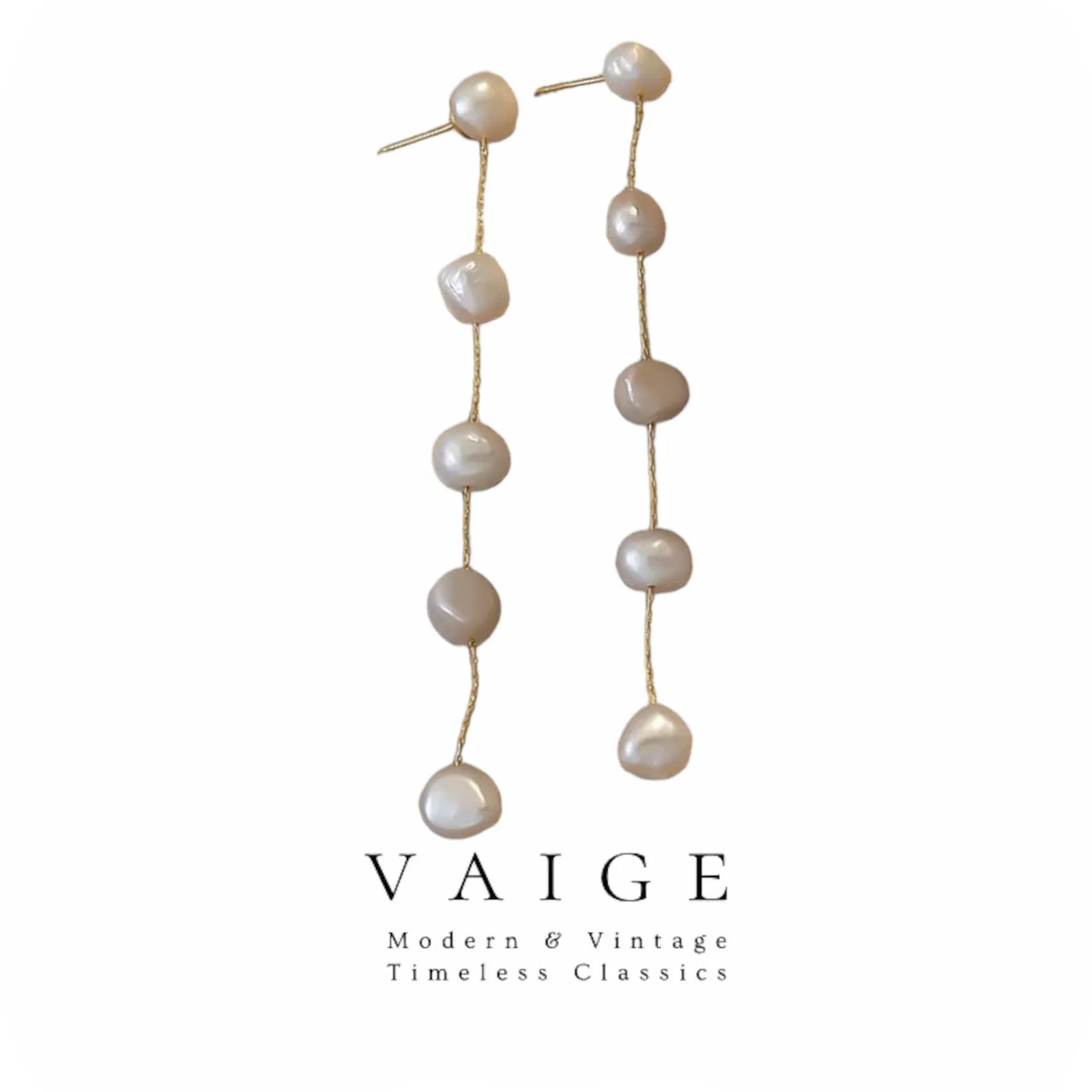 VAIGE Elegant Gold and Pearl Drop Earrings in White