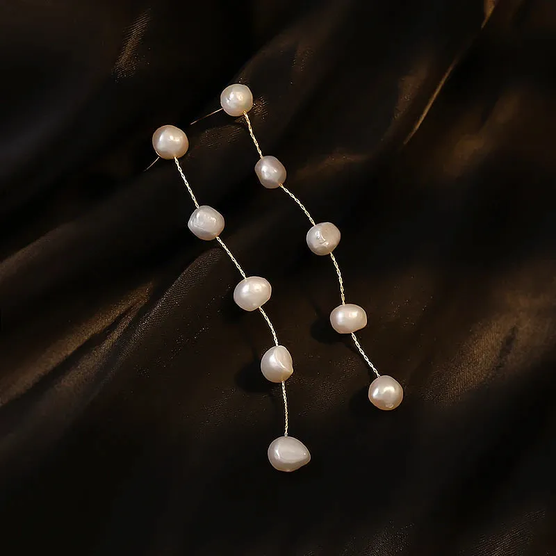 VAIGE Elegant Gold and Pearl Drop Earrings in White