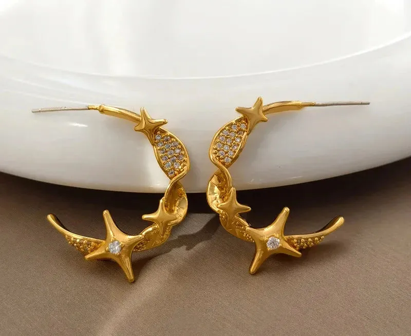 VAIGE Elegant Gold Star Shimmer Earrings - Delicate Ear Accessories