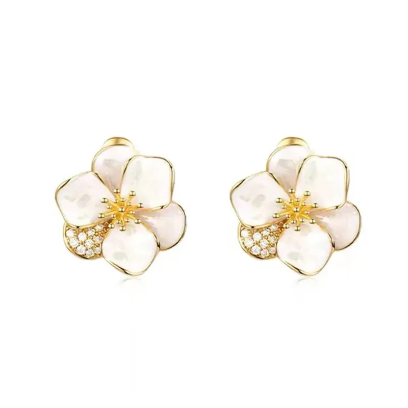 VAIGE Elegant White Enamel Flower Stud Earrings - Classic Fashion Jewelry with Copper Alloy for Party and Luxury Accessories