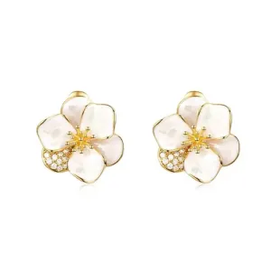 VAIGE Elegant White Enamel Flower Stud Earrings - Classic Fashion Jewelry with Copper Alloy for Party and Luxury Accessories