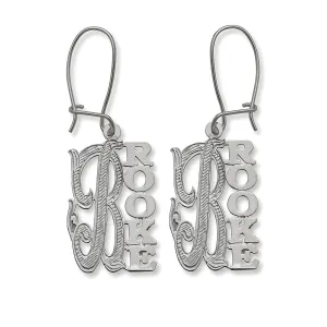 Vertical Name 925 Sterling Silver Earrings Large Letter