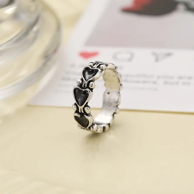 Vintage Silver Plated Angel Wings Ring for Womens Gothic Punk Steampunk Heart Butterfly Skull Ring Sets Party Jewelry 2021