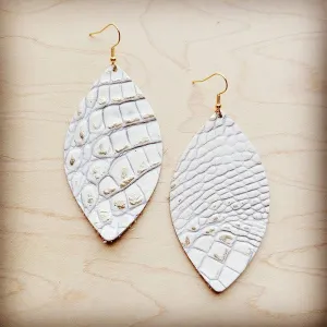 White and Gold Gator Leather Oval Earrings