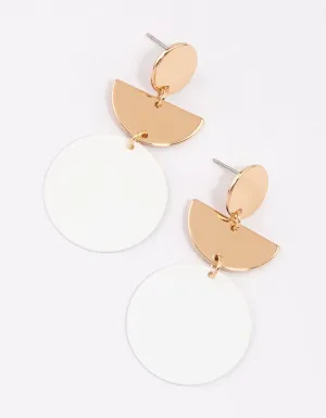 White Geometric Disc Drop Earrings