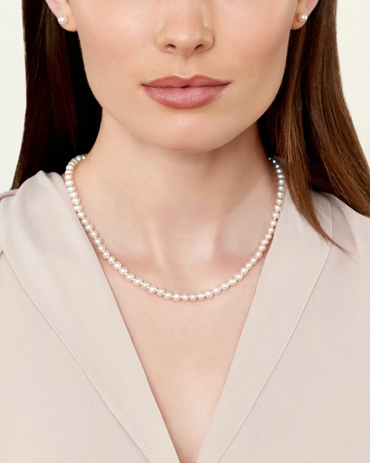 White Japanese Akoya Pearl Necklace, 6.0-6.5mm - AAA Quality