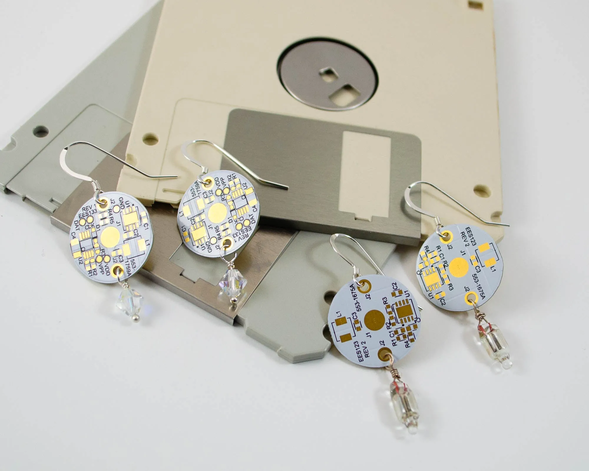 White PCB Earrings - Sterling Silver