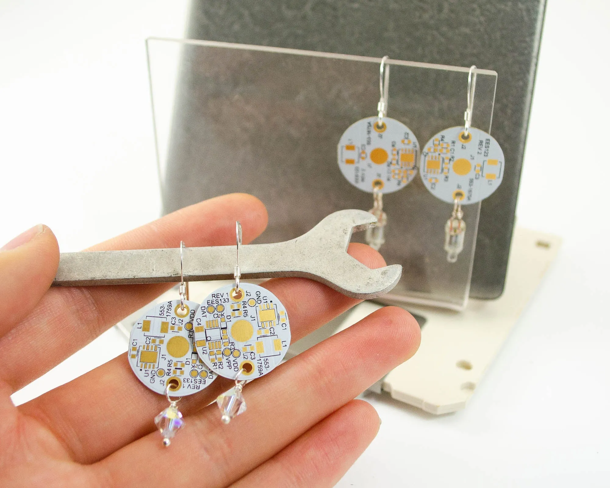 White PCB Earrings - Sterling Silver