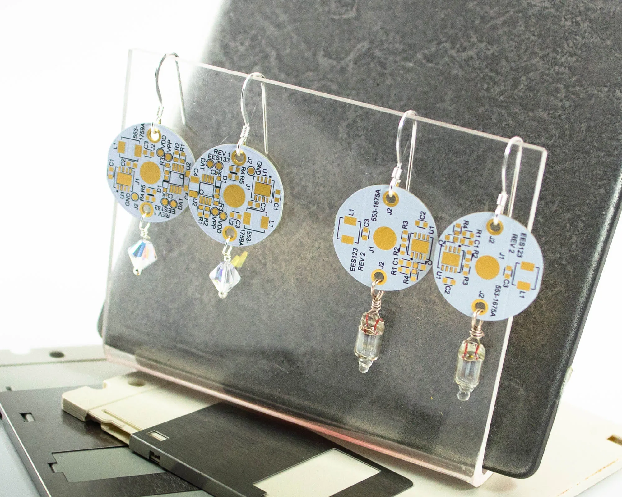 White PCB Earrings - Sterling Silver