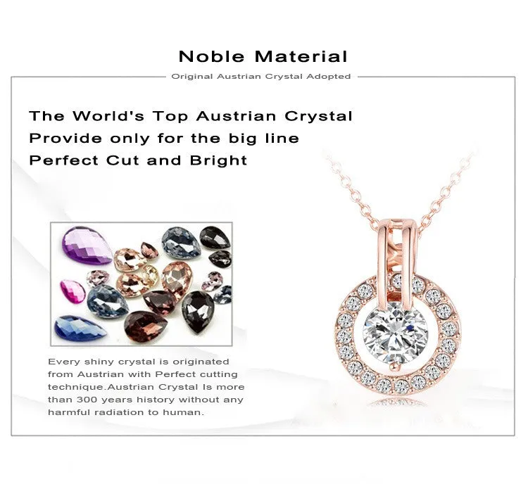 Women Jewelry Classic Necklace Trendy Rose Gold Plated Genuine Austrian Crystal Round Pendant Necklace