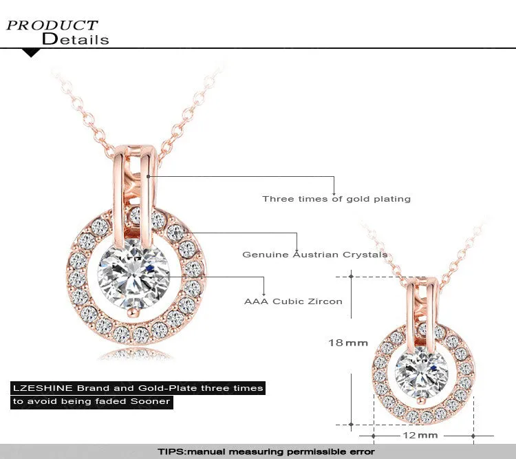 Women Jewelry Classic Necklace Trendy Rose Gold Plated Genuine Austrian Crystal Round Pendant Necklace