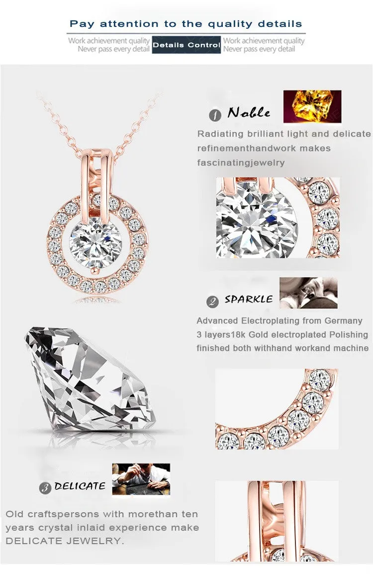 Women Jewelry Classic Necklace Trendy Rose Gold Plated Genuine Austrian Crystal Round Pendant Necklace