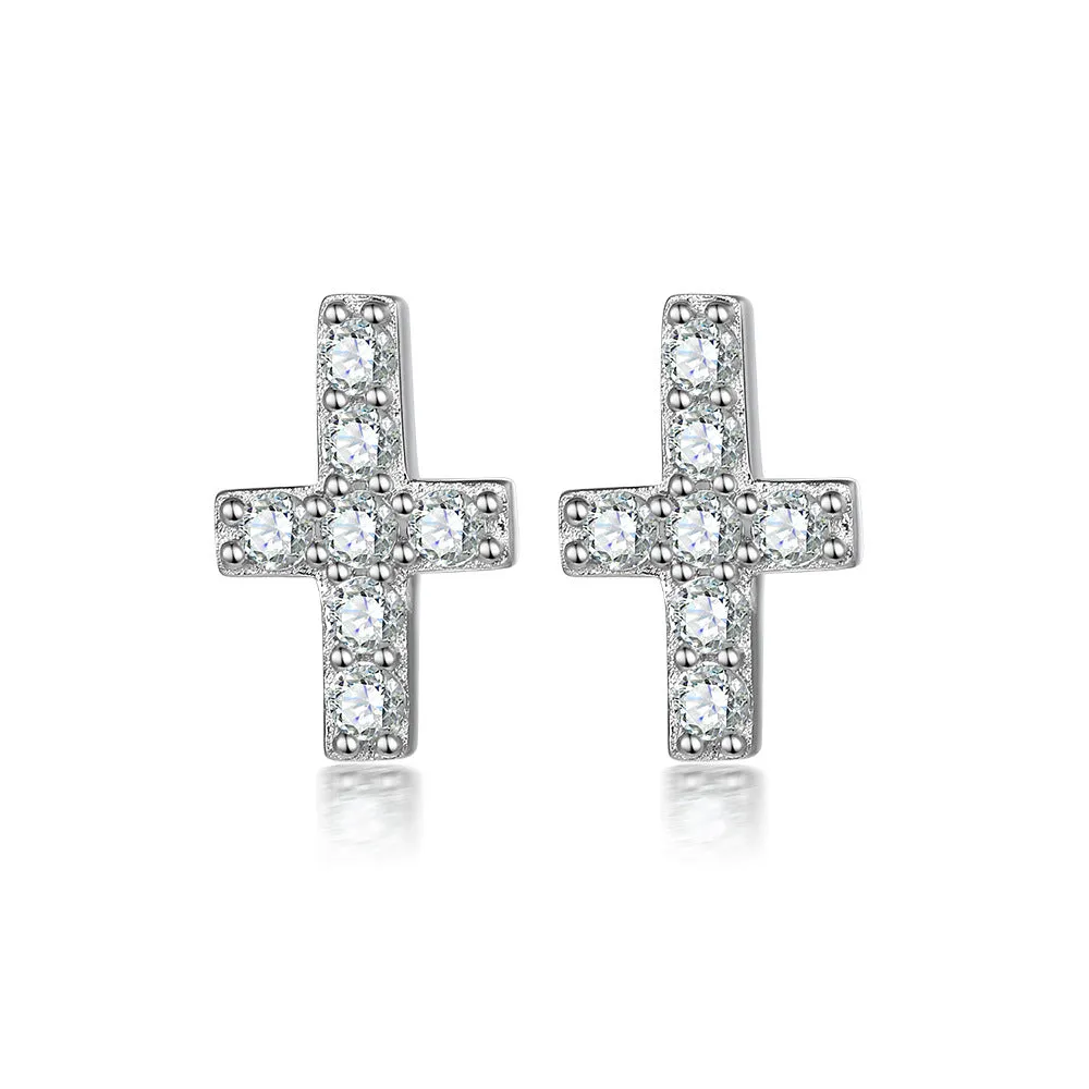 Zircon Cross Silver Studs Earrings for Women