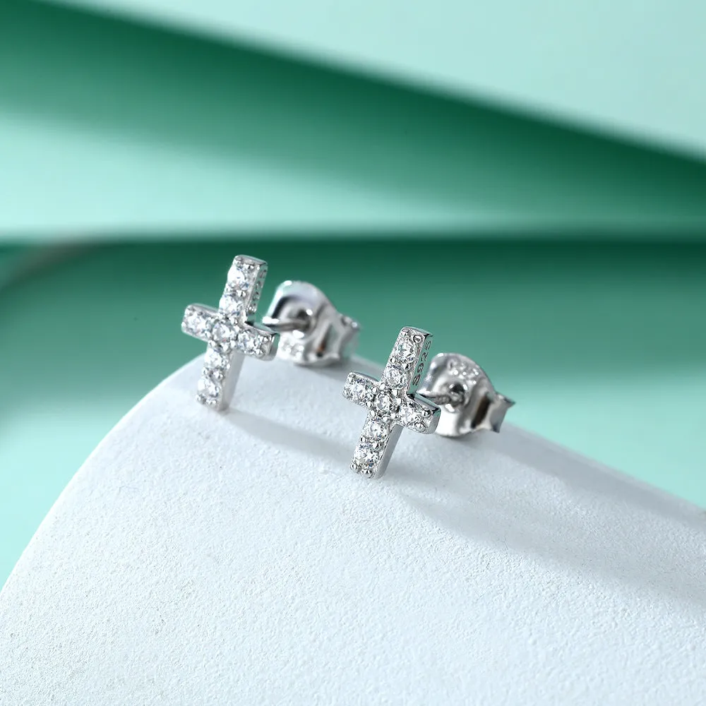 Zircon Cross Silver Studs Earrings for Women