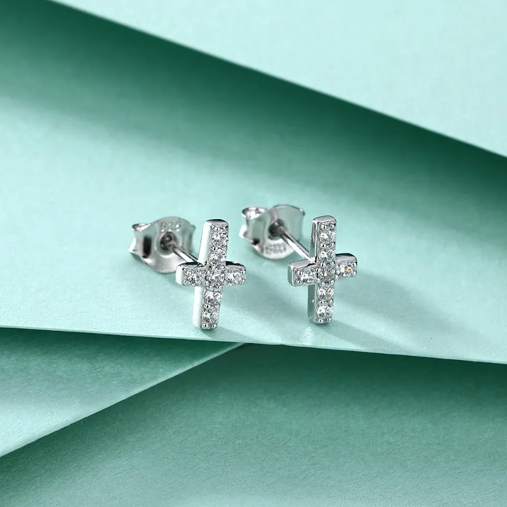 Zircon Cross Silver Studs Earrings for Women