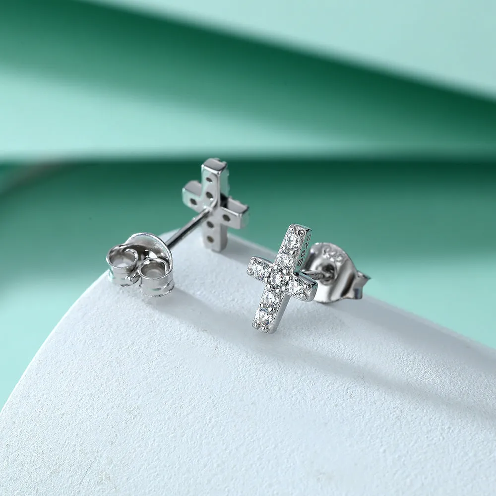 Zircon Cross Silver Studs Earrings for Women